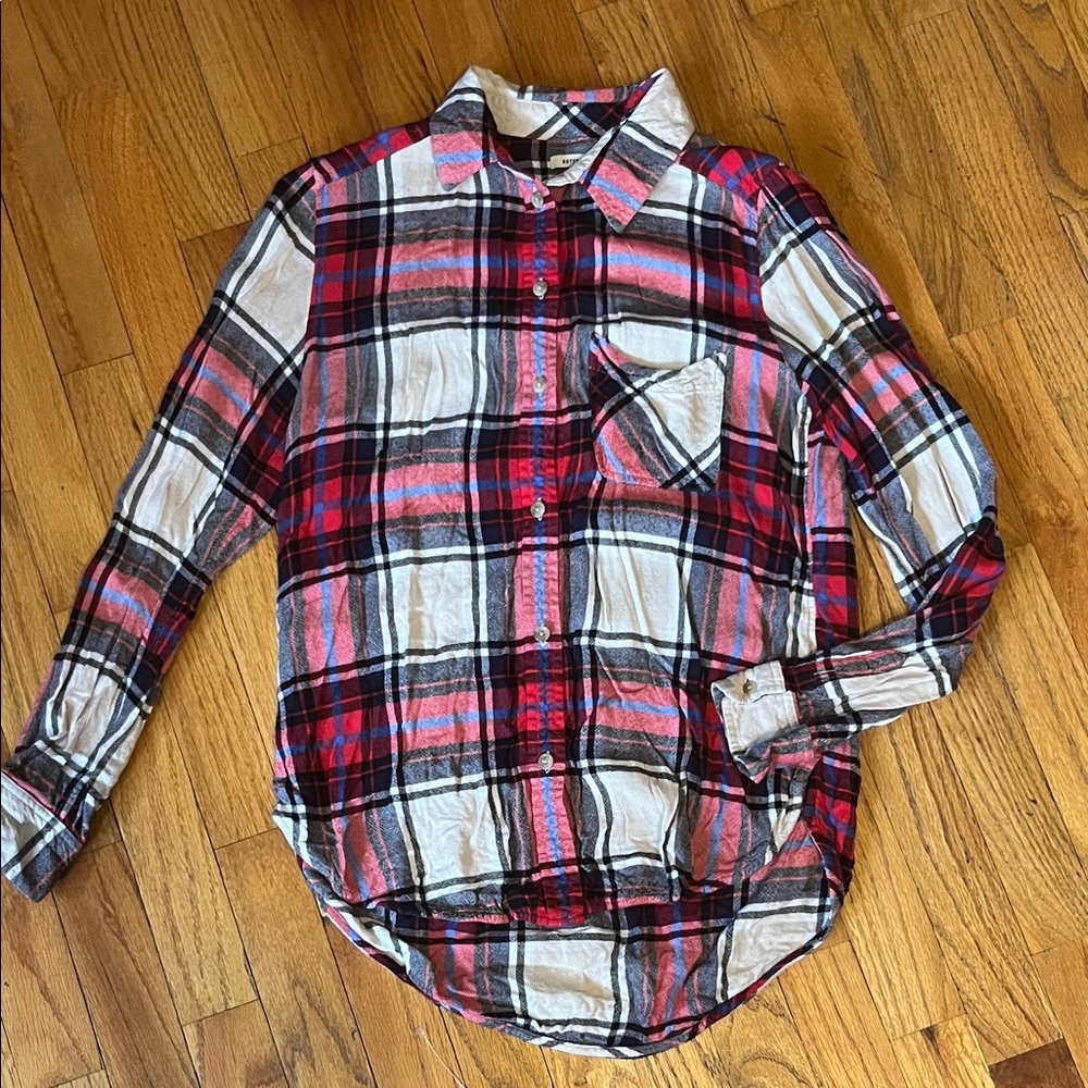 American Eagle Outfitters Red, Black & White Plaid Boyfriend Shirt